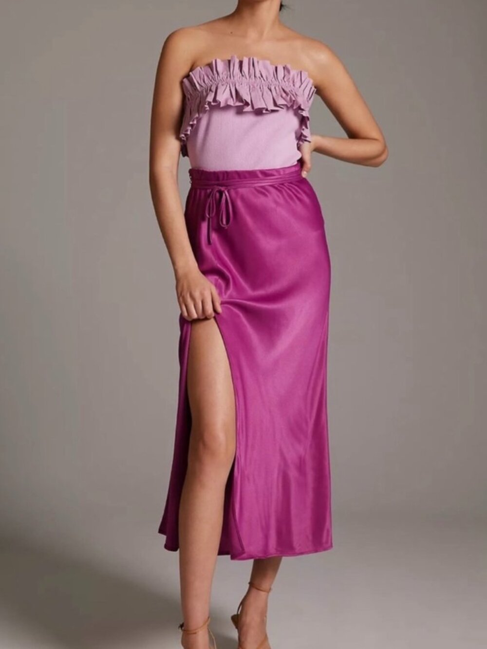 Maeve Anthropologie Poplin Ruffle Tube Top Lilac Purple Medium